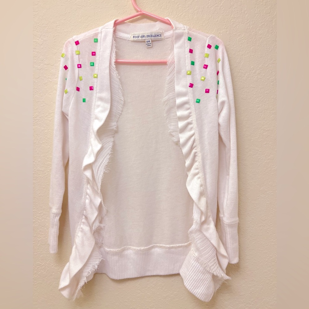White Cardigan with Colorful Accents for girls